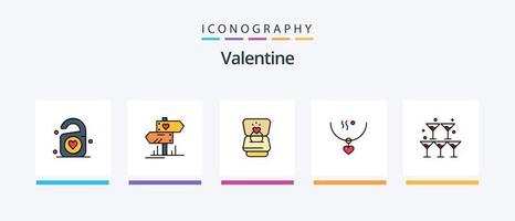 Valentijn lijn gevulde 5 icoon pak inclusief hangtas . dag. liefde. valentijnskaarten. bruiloft. creatief pictogrammen ontwerp vector