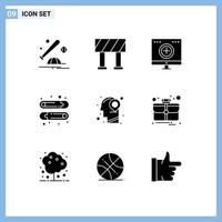 pictogram reeks van 9 gemakkelijk solide glyphs van kaart hoofd computer pin baby bewerkbare vector ontwerp elementen