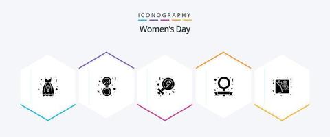 vrouwen dag 25 glyph icoon pak inclusief vrouw. kaart. feminisme. feministe. campagne vector