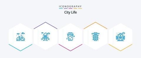 stad leven 25 blauw icoon pak inclusief . leven. afval. stad. verkeer vector