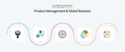 Product beheer en globaal bedrijf vlak 5 icoon pak inclusief gegevens. analyse. premie kwaliteit. werkwijze. implementatie vector