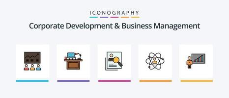 zakelijke ontwikkeling en bedrijf beheer lijn gevulde 5 icoon pak inclusief profiel. grafieken. persoon. vaardigheden. seminarie. creatief pictogrammen ontwerp vector