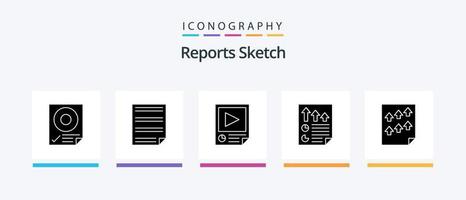 rapporten schetsen glyph 5 icoon pak inclusief document. pijlen. bladzijde. rapport. papier. creatief pictogrammen ontwerp vector