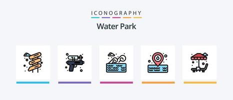water park lijn gevulde 5 icoon pak inclusief . valentijnsdag dag. paddestoel. romantiek. fontein. creatief pictogrammen ontwerp vector