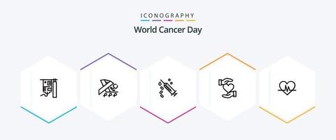 wereld kanker dag 25 lijn icoon pak inclusief behandeling. spuit. Gezondheid. injectie. kanker vector