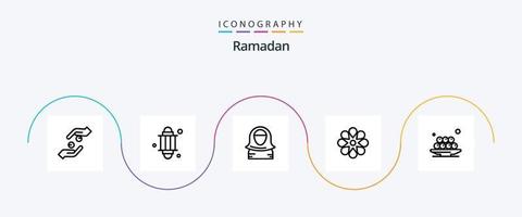 Ramadan lijn 5 icoon pak inclusief . golf . lantaarn . karakter . Arabisch vector