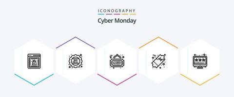 cyber maandag 25 lijn icoon pak inclusief uitverkoop. beoordeling. reclame maken. procent. prijs vector