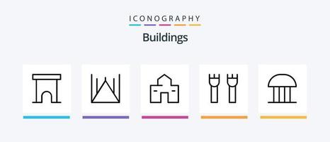 gebouwen lijn 5 icoon pak inclusief industrie. fabriek schoorsteen. Pakistan moskee. fabriek. hut. creatief pictogrammen ontwerp vector