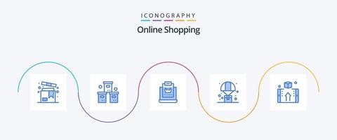 online boodschappen doen blauw 5 icoon pak inclusief logistiek. ballon. verpakking. winkelen. online vector