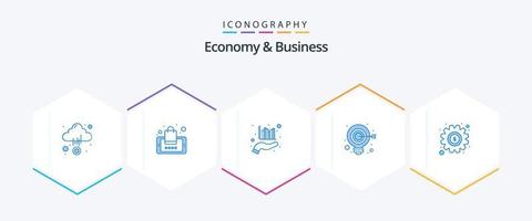 economie en bedrijf 25 blauw icoon pak inclusief dollar. doel. analyse. doelwit. lamp vector