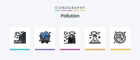 verontreiniging lijn gevulde 5 icoon pak inclusief plastic. fles. longen. afval. olie. creatief pictogrammen ontwerp vector