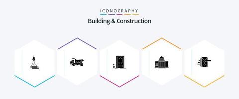 gebouw en bouw 25 glyph icoon pak inclusief architectuur. wit. bouw. Amerika. fabriek vector