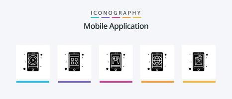 mobiel toepassing glyph 5 icoon pak inclusief GPS. mobiel. app. wereldbol. wereldwijd. creatief pictogrammen ontwerp vector