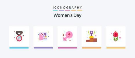 vrouwen dag vlak 5 icoon pak inclusief rood roos. bloesem. feminisme. podium. feminisme. creatief pictogrammen ontwerp vector