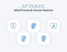 geest werkwijze en menselijk Kenmerken blauw icoon pak 5 icoon ontwerp. verstand. menselijk. denken. grafiek. geest vector