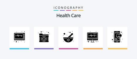 Gezondheid zorg glyph 5 icoon pak inclusief medisch. monitor. mespital. hart. verslaan. creatief pictogrammen ontwerp vector