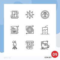 9 universeel schets tekens symbolen van uitrusting vip code lid programmering bewerkbare vector ontwerp elementen