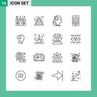 reeks van 16 modern ui pictogrammen symbolen tekens voor geest mobiel geest spelen brainstorming bewerkbare vector ontwerp elementen
