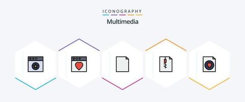 multimedia 25 gevulde lijn icoon pak inclusief . ritssluiting. vector