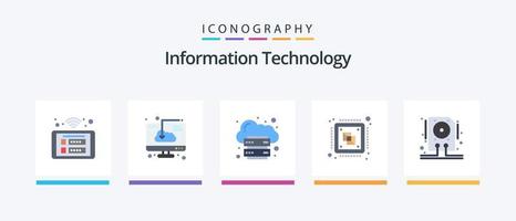 informatie technologie vlak 5 icoon pak inclusief computer. centraal. installatie. platform. infrastructuur. creatief pictogrammen ontwerp vector
