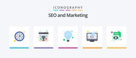 seo vlak 5 icoon pak inclusief chatten. scherm. idee. lezer. bericht. creatief pictogrammen ontwerp vector