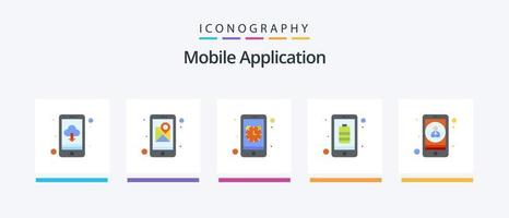 mobiel toepassing vlak 5 icoon pak inclusief mobiel. mobiel. alarm. vol. app. creatief pictogrammen ontwerp vector