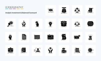 25 analytisch investering en evenwichtig score kaart solide glyph icoon pak vector