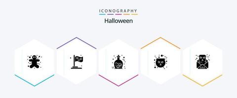 halloween 25 glyph icoon pak inclusief communicatie. eng. oog. halloween. bord vector