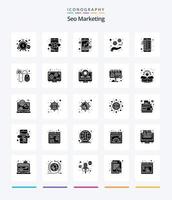 creatief seo afzet 25 glyph solide zwart icoon pak zo net zo controlelijst. seo. mobiel. marketing. online handel vector