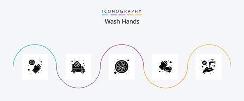 wassen handen glyph 5 icoon pak inclusief handen. wassen. bacteriën. medisch. zeep vector