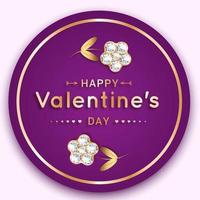 ronde Valentijnsdag banner met diamant en gouden bloemen vector