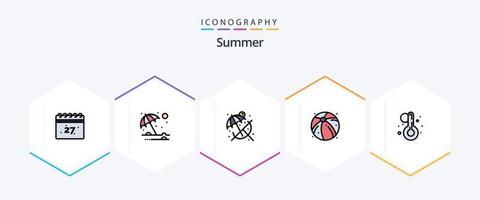 zomer 25 gevulde lijn icoon pak inclusief . thermometer. kom tot rust. temperatuur. zomer vector