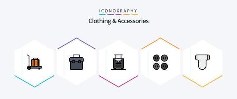 kleding en accessoires 25 gevulde lijn icoon pak inclusief . verwent. reizen. luiers. baby vector
