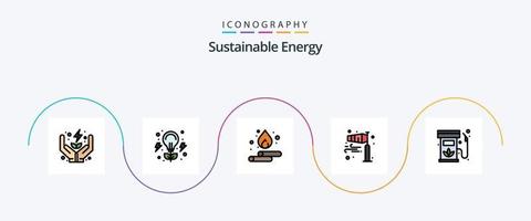 duurzame energie lijn gevulde vlak 5 icoon pak inclusief biodiesel. pool wind. hangen. stromen. lucht vector