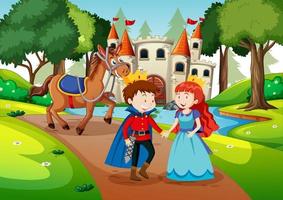 scène met prins en prinses in het kasteel vector
