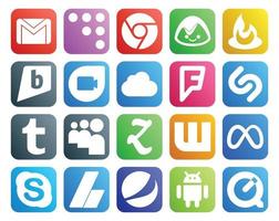 20 sociaal media icoon pak inclusief facebook wattpad google duo zootool tumblr vector