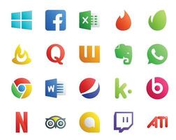 20 sociaal media icoon pak inclusief tripadvisor beats pil wattpad kik woord vector