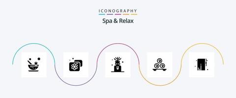 spa en kom tot rust glyph 5 icoon pak inclusief ontspanning . massage . faciliteit . olie vector