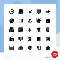 pictogram reeks van 25 gemakkelijk solide glyphs van zonne- boek abnormaal computer kangoeroe bewerkbare vector ontwerp elementen