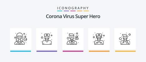 corona virus super held lijn 5 icoon pak inclusief mannetje. professor. dokter. dokter. verpleegster. creatief pictogrammen ontwerp vector