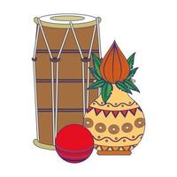 Indiase tabla-drums met lotusbloem blauwe lijnen vector