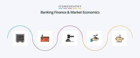 bank financiën en markt economie lijn gevulde vlak 5 icoon pak inclusief rechtbank. actie. account. wet. financieel vector