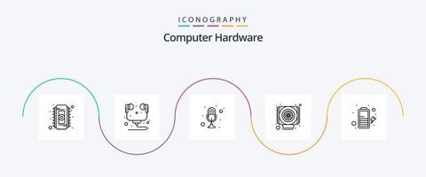 computer hardware lijn 5 icoon pak inclusief aanval. fan. microfoon. koeler. praten vector