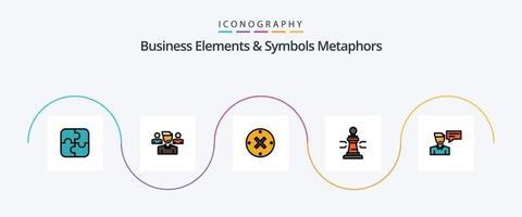 bedrijf elementen en symbolen metaforen lijn gevulde vlak 5 icoon pak inclusief chatten. koning. dichtbij. p. schaak vector