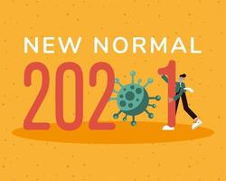 2021 nieuwe normale banner met man met medisch masker vector