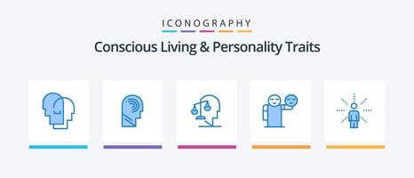 bewust leven en persoonlijkheid eigenschappen blauw 5 icoon pak inclusief gezondheidszorg. hand. schakelaar. Mens. integriteit. creatief pictogrammen ontwerp vector