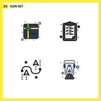 modern reeks van 4 gevulde lijn vlak kleuren pictogram van geschenk ontwerp papier onderwijs programmeren bewerkbare vector ontwerp elementen