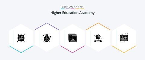 academie 25 glyph icoon pak inclusief profiel. account. onderwijs. studie. onderwijs vector