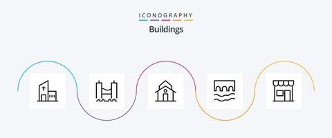 gebouwen lijn 5 icoon pak inclusief historisch. brug. industrieel. toren. huis vector