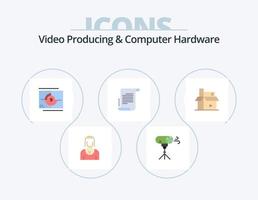 video produceren en computer hardware vlak icoon pak 5 icoon ontwerp. scenario. roman. speciaal. besluit. opening vector